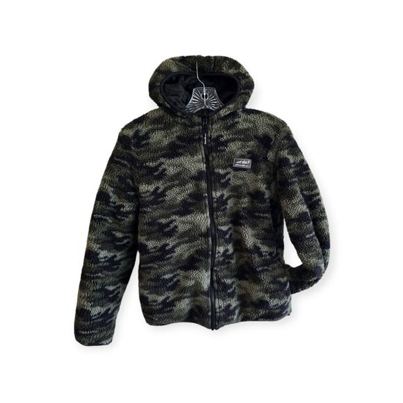 Eddie Bauer Reversible Puffer Jacket And Fleece Black And Camo Green Boy L 14/16 - Picture 2 of 5